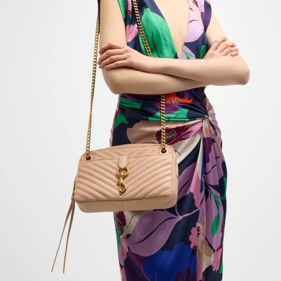 Rebecca Minkoff Handbags - Rebecca Minkoff Quilted Leather Zip Edie Shoulder Bag Nude.